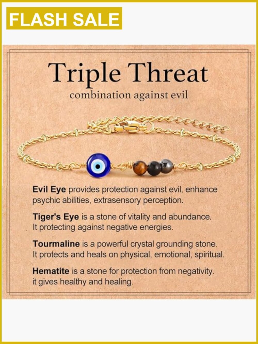 Evil Eye Link Bracelet Healing Crystal Beaded Protection Jewelry